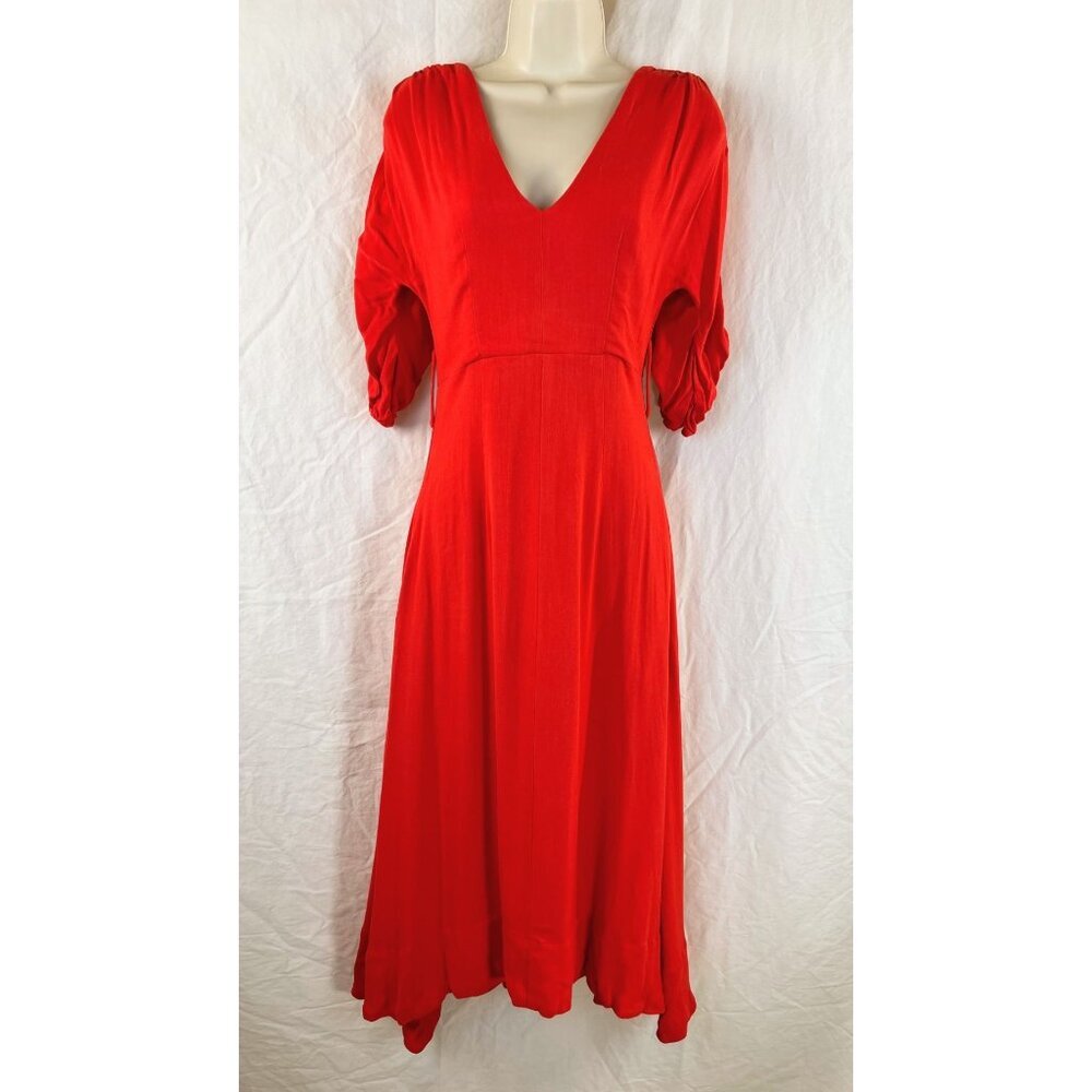 Nicholas Red Gathered Sleeve Midi Dress $698 - Picture 2 of 12